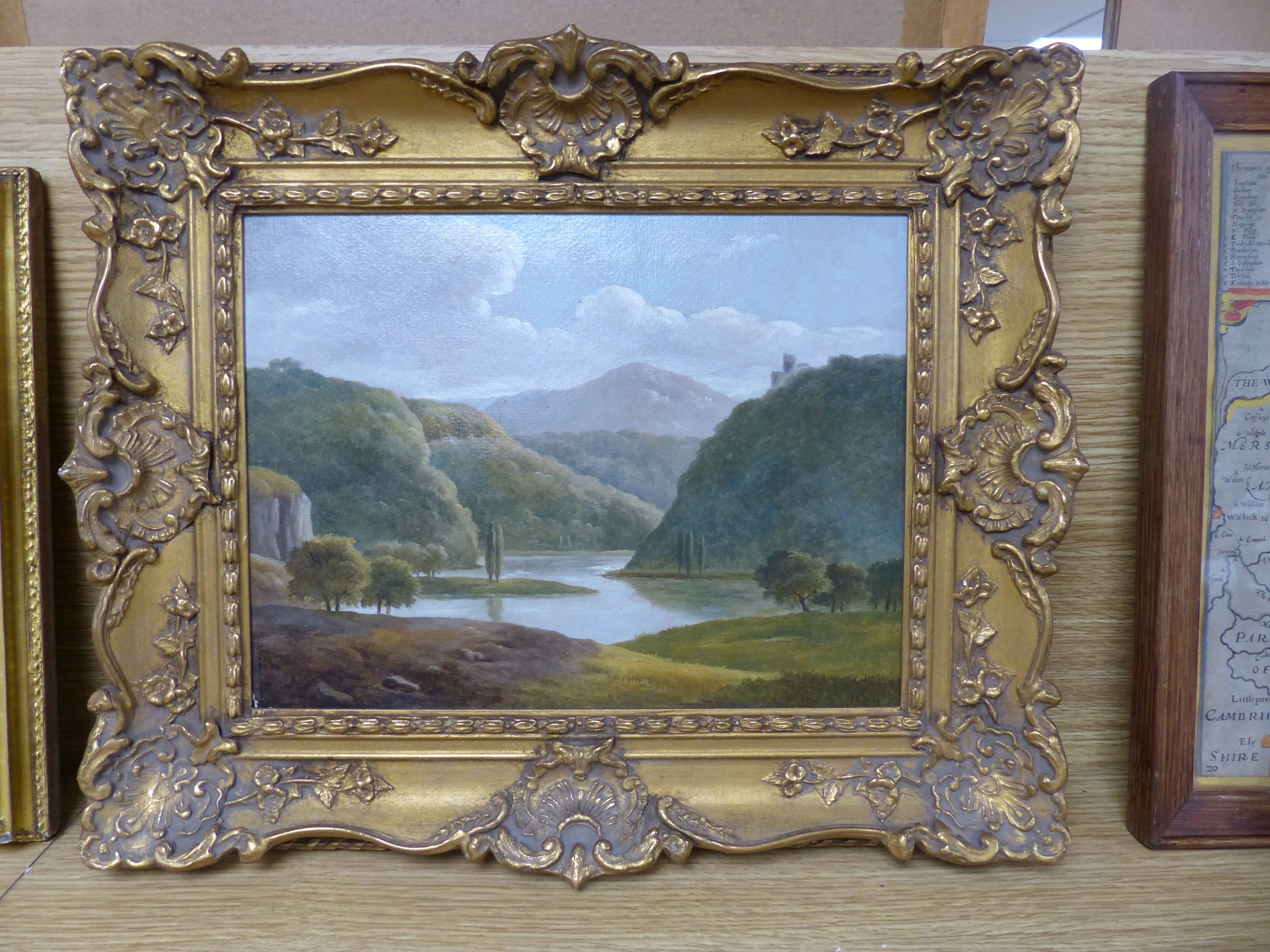 J Connell, oil on card, Lake scene, 20 x 27cm